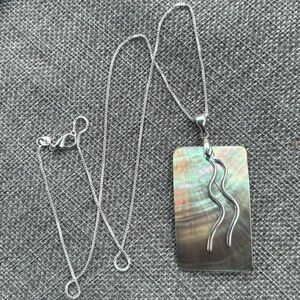 Genuine Sterling Silver 20” Chain w/ Vintage Abalone Shell Wave Pendant Necklace